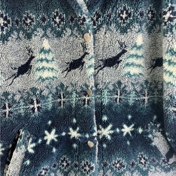 VTG LL Bean Men’s Pile Fleece Hooded Parka Reindeer Fair Isle USA Size L/XL - Picture 5 of 6